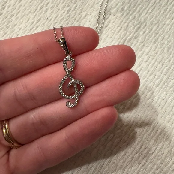 Silver Treble Clef Pendant Necklace - Picture 7 of 7